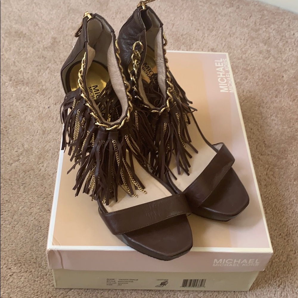 Brown Michael Kors Embellished Ankle Heels